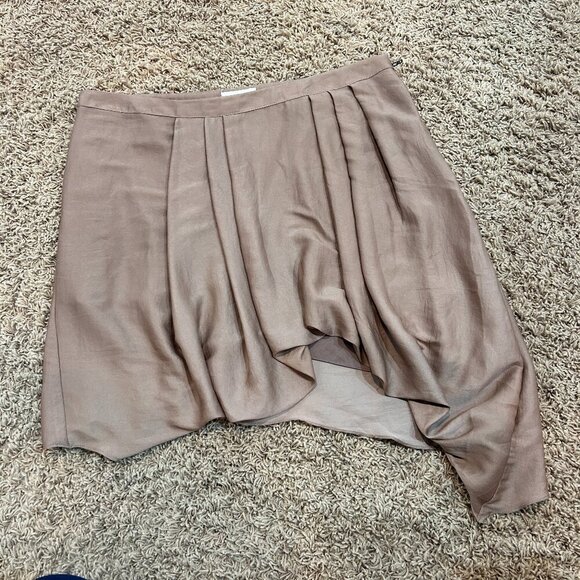 HELMUT LANG Taupe Gathered Asymmetrical Flowy Skirt in Size 10 - Picture 8 of 10